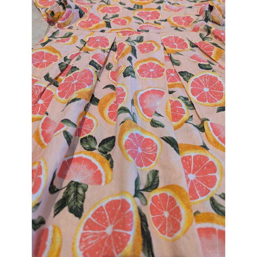 GB Girls Dress Short Sleeve Grapefruit Orange Citrus Print Square Neck Size 12 - Picture 3 of 7